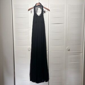 Amsale Black Silk Full Length Formal Sleeveless Halter Dress Women’s Size 6